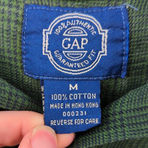 VTG Gap Shirt Mens Medium Button Up Green Plaid Flannel Cotton 90s Utility - Picture 3 of 12